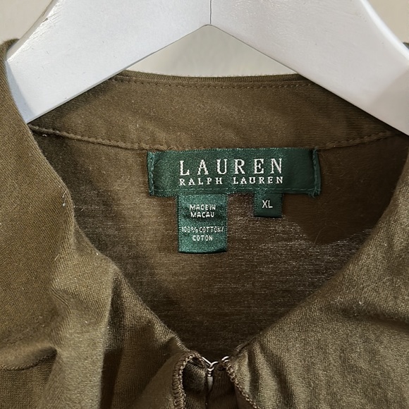 Lauren by Ralph Lauren Olive Green High Neck Ruffle Tank Top XL 100% Cotton - Picture 2 of 6